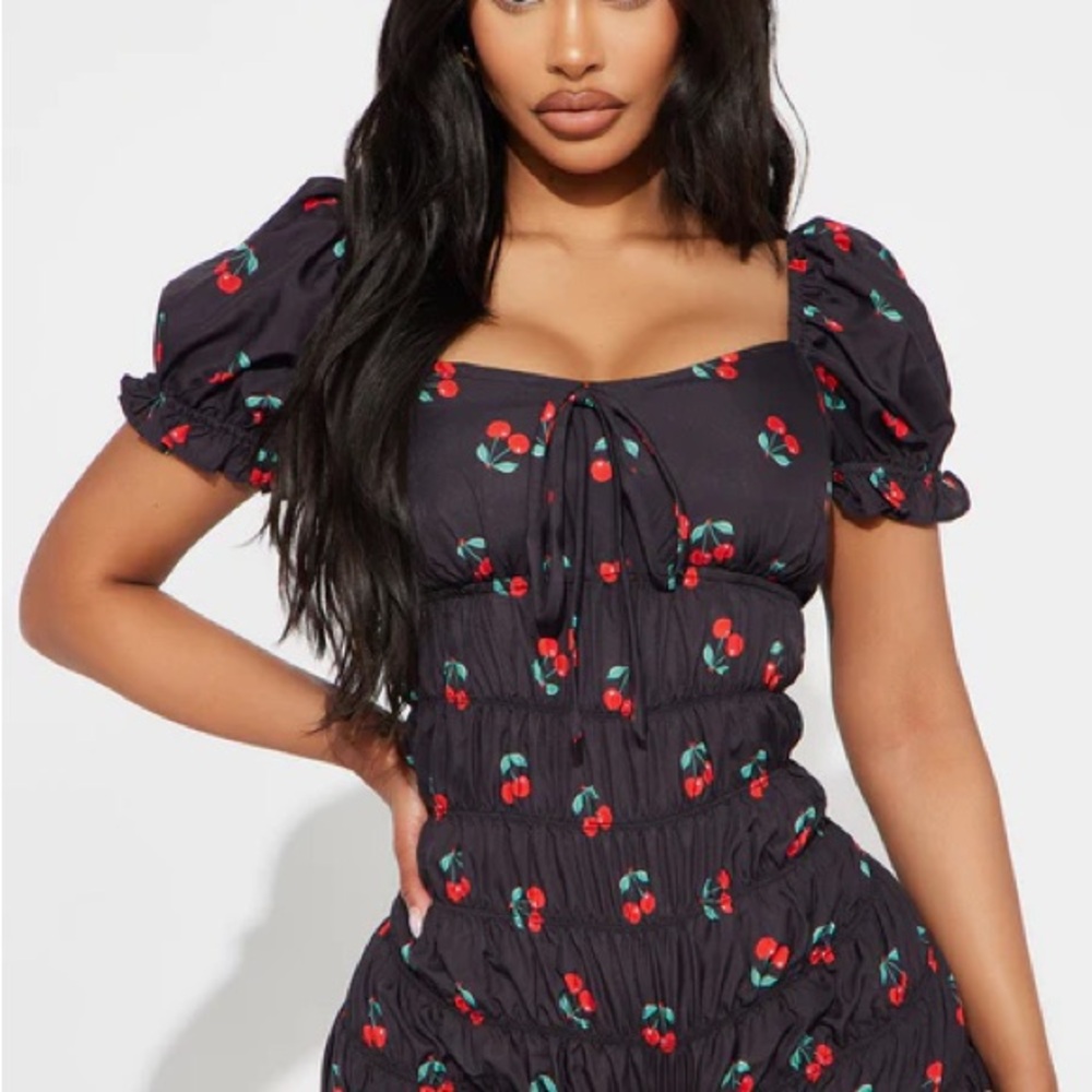 NWT Fashion Nova Black Cherry Print Romper / Cherry Girl Romper
